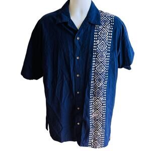 Handmade Indigo Cotton Shirt India M Batik Ethnic Button Front Boho